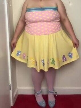 SHEIN Curve x Care Bears Yellow Short Pleated Full Skirt Sz 3XL NWT